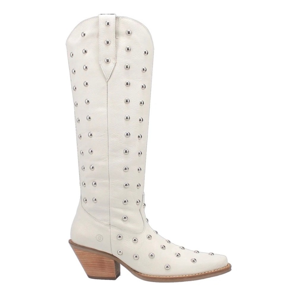 Dingo White Leather Studded Western Cowgirl Boots Womens 8M Tall Pointed Toe